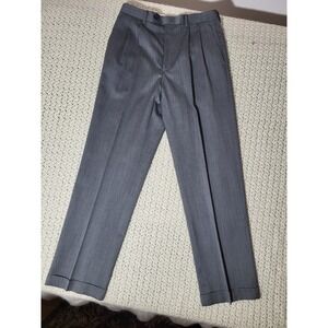 Lauren Ralph Lauren Men 31x32 Grey Herringbone 100% Wool Pleated Cuffed Trousers